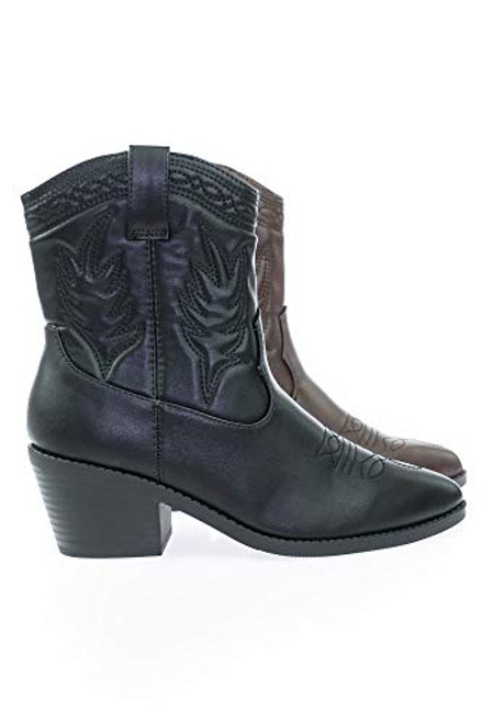 Soda Picotee Women Western Cowboy Cowgirl Stitched Ankle Boots 8  Black PU