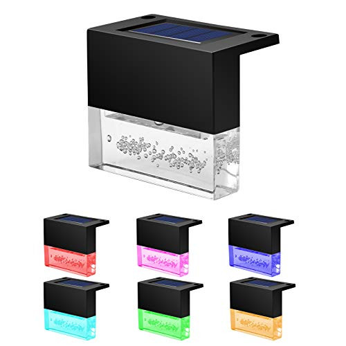 FOOING Solar Deck Lights Outdoor 6 Pack Fence Post Solar Step Lights Waterproof LED Deck Lights Solar Powered Outdoor Lights Warm White-Color Changing Fence Lighting for Patio Steps Railing Stairs
