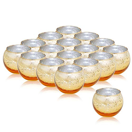 FUND AMLIGHT Tealight Candle Holder Set of 48  Mercury Gold Glass Candle Holder  Votive Candle Holder for Wedding  Party  Home Dec- and Centerpiece