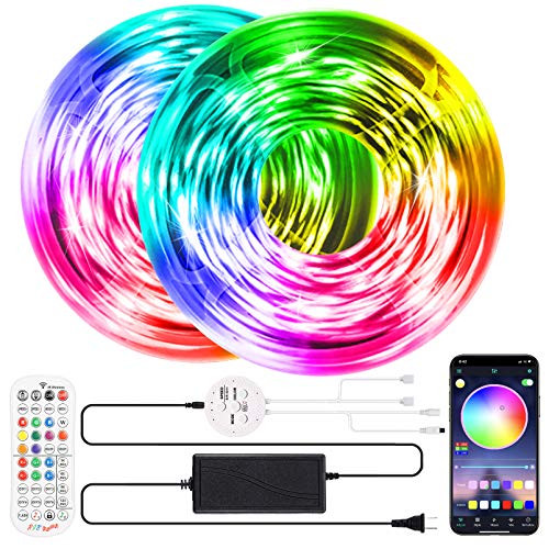 LED Strip Lights 65-6ft RGB LED Strip Lights SMD 5050 LED Lights Music sync Color Changing Strip Lights with 40 Keys RemoteBluetooth Controller Led Lights Strip for Home TV Party Decoration