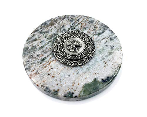 Irish Connemara Marble and 2 Piece Pewter Shamrock Paperweight