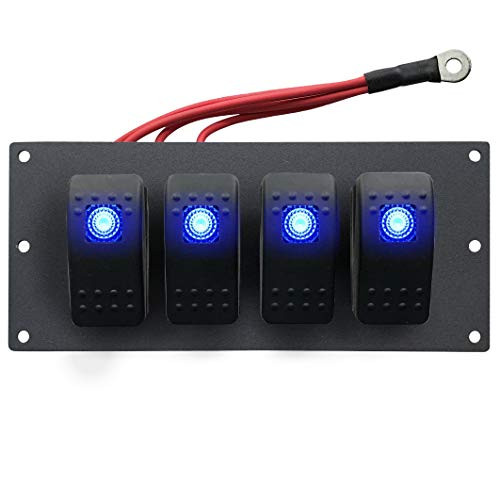 MGI SpeedWare 4 LED Marine Rocker Switch Panel  12vDC Black Powdercoat Steel Blue