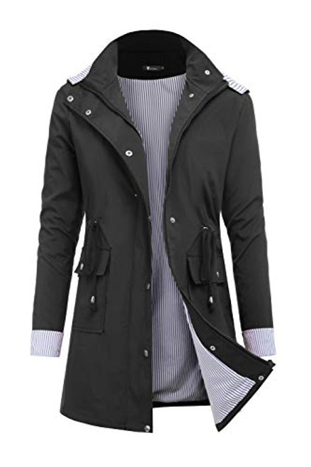 RAGEMALL Women s Raincoats Windbreaker Rain Jacket Waterproof Lightweight Outdoor Hooded Trench Coats Black XL