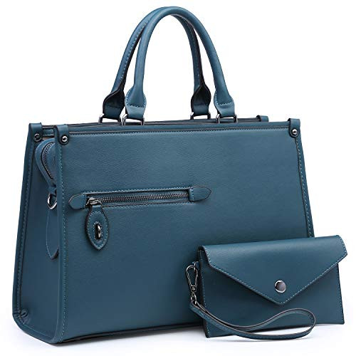 Dasein Women Satchel Handbags and Purses Shoulder Bags Top Handle Work Tote Bags for Ladies with Wallet Teal Blue