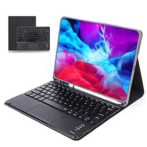for iPad Pro 11  2018 2020 Touchpad Keyboard Case  Slim Folio Cover Removable Detachable Wireless Bluetooth Keyboard with Pencil Holder for iPad Pro 11 inch 1st Generation-2nd Generation Black