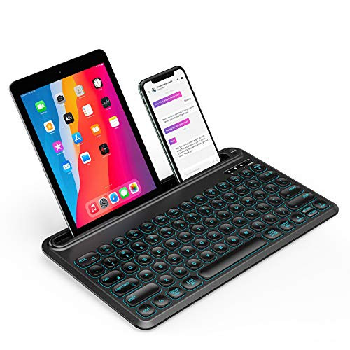 Multi Device Bluetooth Keyboard with Backlit Keys  Seenda Rechargeable Wireless Keyboard Switch to 3 Devices Compatible for iPad iPhone MacBook Windows Android Mac PC Phones Tablet  Black
