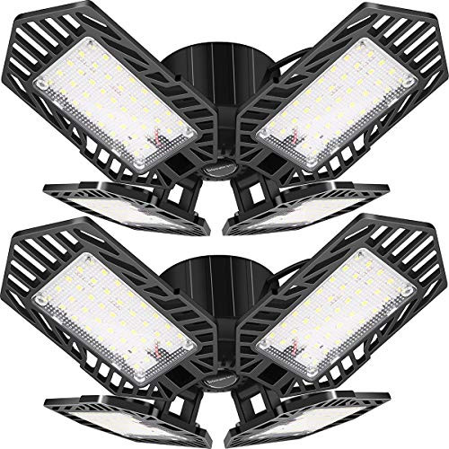 2-Pack LED Garage Light  100W Garage Lights Ceiling Led- 10000LM 6000K LED Four-Leaf Garage Ceiling Light Fixtures  LED Shop Lights with Adjustable Multi-Position Panels  Deformable Garage Led Light