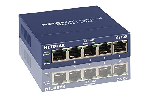NETGEAR 5-Port Gigabit Ethernet Unmanaged Switch, Sturdy Metal, Desktop, Plug-and-Play, ProSAFE Lifetime Protection (GS105NA)