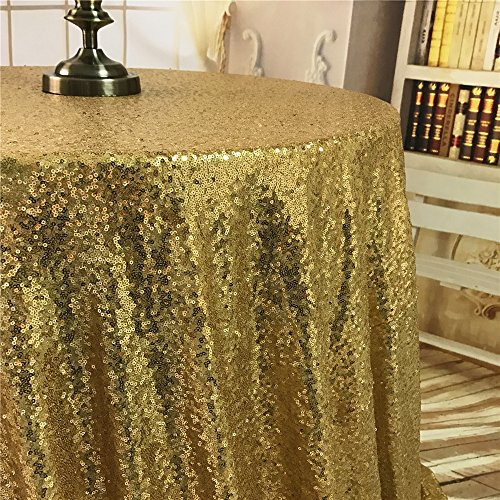Diameter 48'' Round Gold Sequin Tablecloths, Gold Sequin Round Table cloths, Gold Sequin Table linens for Wedding
