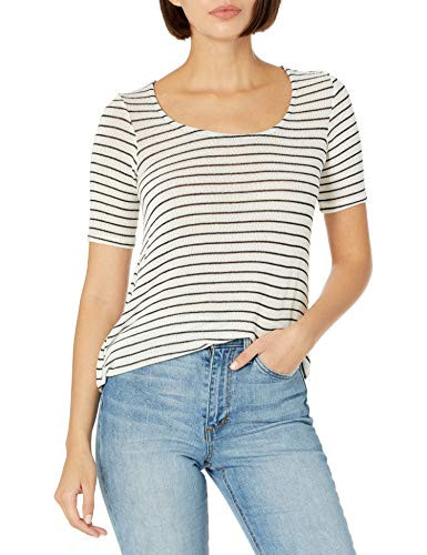 BCBGeneration Women s Flowy Boyfriend Top  Whisper White Combo  X-Small