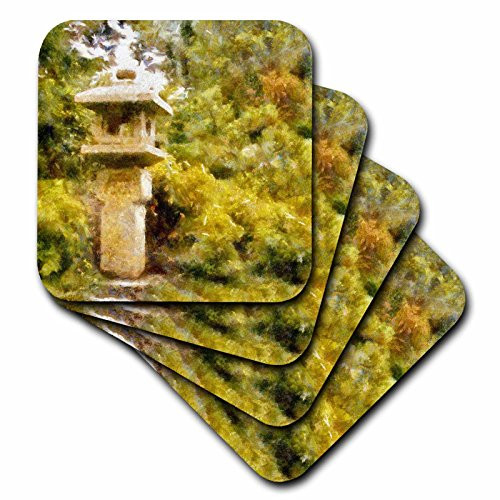 3dRose CST405874 Japanese Stone Lantern and Garden Ceramic Tile Coasters  Set of 8