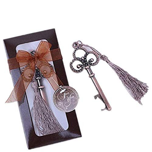 Yuokwer 12 PCS Key Bottle Opener Wedding Favor with Gift Box,Vintage Key Shaped Beer Bottle Cap Opener for Party Favors Gift,Skeleton Keys Party Decorations (Antique Copper)(Key 1)
