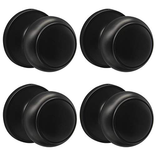 Probrico Black Half Dummy Door Knobs  Round Non-Turning Inactive Door Knobs Handles for Closet French Door 4 Pack