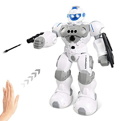 Intelligent Gesture Robot Toy  RC Robot Rechargeable with Protective Shield   Launcher  Remote Control Programmable Robotic with Interactive Singing Dancing Gesture Sensing Robot