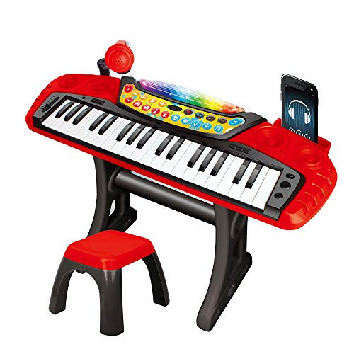 My Music World Electronic Keyboard Toy for Kids - 37 Keys Piano Musical Instruments Set with Lights  Microphone and Stool