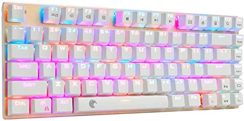 E-Element Z-88 60  RGB Mechanical Gaming Keyboard  Brown Switch  LED Backlit  Water Resistant  Compact 81 Keys Anti-Ghosting for Mac PC  Gold  White