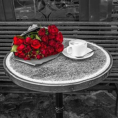 Bunch of flowers on sidewalk cafe table Paris France Poster Print by Assaf Frank 24 x 24