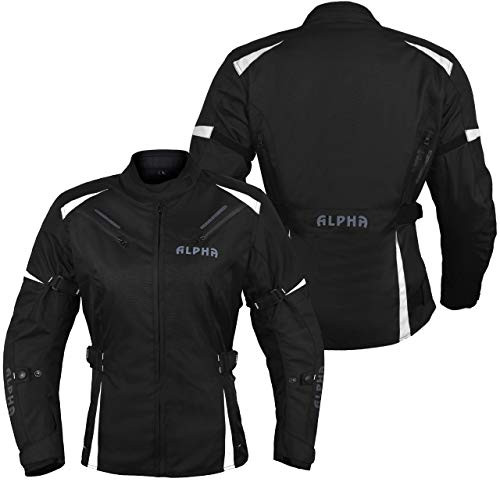 ALPHA CYCLE GEAR ALL SEASON WOMEN MOTORCYCLE JACKET WATERPROOF RIDING WITH CE ARMOUR BLACK-WHITE  3X-LARGE