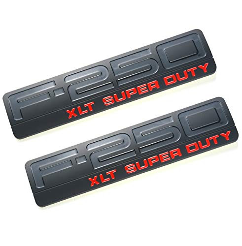 2Pcs F-250 XLT Super Duty Side Fender Black F250 Emblems Badge 3D logo Replacement for F250 XLT Black-Red