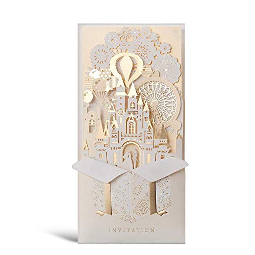 WISHMADE 20pcs 3D Laser Cut Wedding Invitation Set with Bride and Groom Hollow Design Personalized Invitation Pocket and Envelopes for Wedding Invite