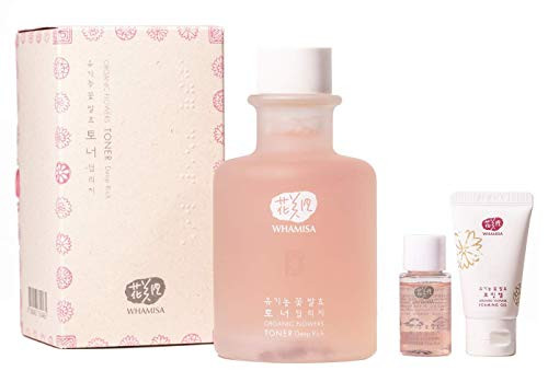 Whamisa Natural Fermentation Organic Flowers Essence Toner Deep Rich 5-2 Fl Oz with 2 Minis - BDIH Certified  Original Dermatest Excellent Vegan Alcohol-Free Toner Eco-Friendly Package - Renewal