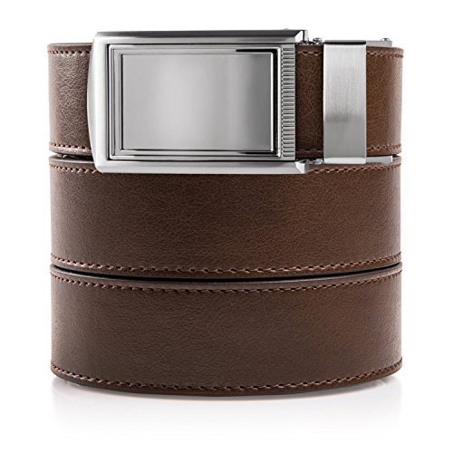 SlideBelts Men s Classic Belt with Premium Buckle Mocha Brown Leather With Framed Silver Buckle Vegan  One Size