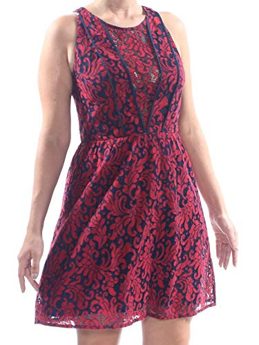 BCBGeneration Women s Binded LACE Paneled Dress  Navy red Combo  6
