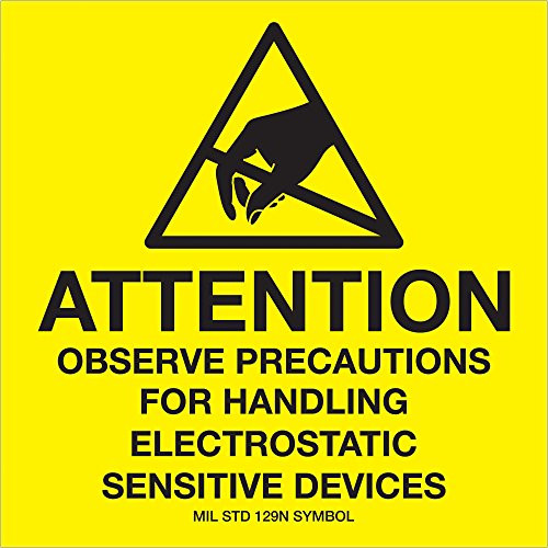 Attention - Observe Precautions  Labels-Stickers  4  x 4   Black-Yellow  500 Labels Per Roll 1 Roll