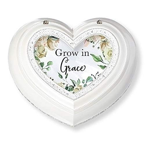 Roman W0177 Grow in Grace White Heart Box Confirmation Collection Music Box