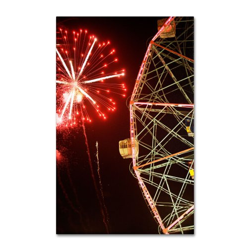 Coney Island Wonder Wheel Fireworks by Yale Gurney  16 by 24-Inch Canvas Wall Art