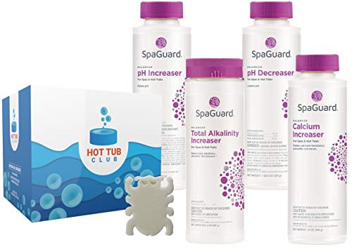 HotTubClub Spa and Hot Tub Chemical Balancer Maintenance Kit - Contains Scum Absorber  SpaGuard Total Alkalinity Increaser  Calcium Increaser  pH Increaser and pH Decreaser 5 Items