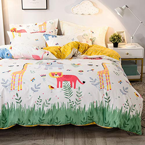 BlueBlue Animals Duvet Cover Set Twin 100 Cotton Bedding for Kids Boys Girls Teens Cartoon Lion Elephant Giraffe Forest on White 1 Zoo Reversible Yellow Comforter Cover with Zipper Ties 2 Pillowcases BlueBlue Animals Duvet Cover Set Twin 100 Cotton Bedding for Kids Boys Girls Teens Cartoon Lion Elephant Giraffe Forest on White 1 Zoo Reversible Yellow Comforter Cover with Zipper Ties 2 Pillowcases