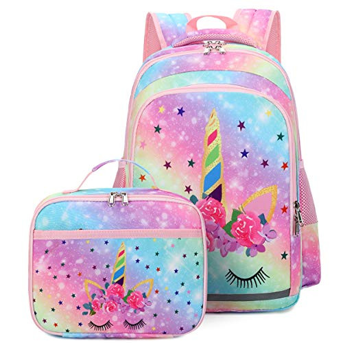 CAMTOP Backpack for Kids Girls School Backpack with Lunch Box Preschool Kindergarten BookBag Set Y0058-2 Galaxy-Rainbow