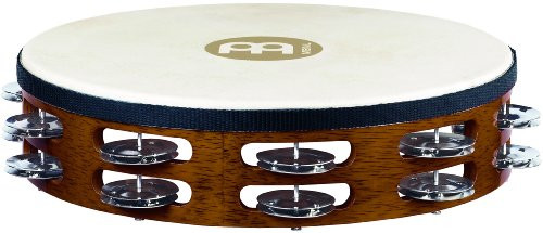 Meinl Percussion TAH2AB Traditional 10-Inch Wood Tambourine with Goat Skin Head and Steel Jingles  2 Row