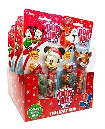 Flix Candy Christmas Holiday Pop Ups Blister Cards W-Chupa Chups Lollipops - 12 Count Display Box