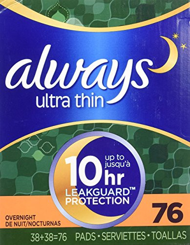 Always Ultra Overnight With Wings  Unscented Thin Pads 76 Count