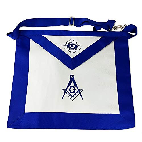 FunYan Blue Lodge Master Mason Masonic Apron Blue Grosgrain Ribbon Borders