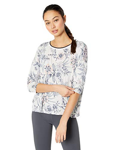 Calvin Klein Women s Dropped Shoulder 3-4 Sleeve Pullover  Optic Heather Combo  Small