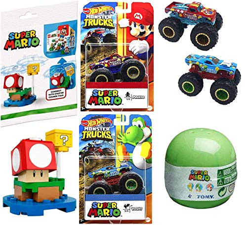 Hot Wheels Ball of Mario Bros- Super Truck Time Monster Bundle with Yoshi Blind Figure Buildable Mushroom Surprise Block Jam Pack 4 Items Hot Wheels Ball of Mario Bros- Super Truck Time Monster Bundle with Yoshi Blind Figure Buildable Mushroom Surprise Block Jam Pack 4 Items
