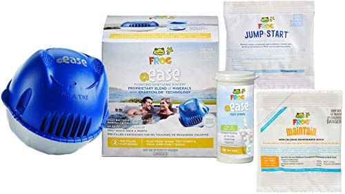 SPA FROG  Ease Floating SmartChlor and Mineral System Complete Kit with 30 Frog Hot Tub Test Strips  Frog Jump Start Shock and Bonus Packet of Frog Maintain Non-Chlorine Shock