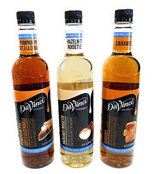 Fall Favorites Sugar Free Syrup Flavors Bundle Includes Pumpkin Spice  Hazelnut and Caramel Sugar Free Syrups 3 Items  750 ml bottles