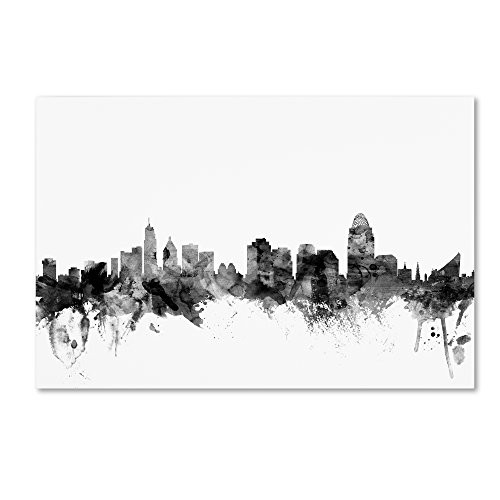Cincinnati Ohio Skyline B W by Michael Tompsett  22x32-Inch Canvas Wall Art