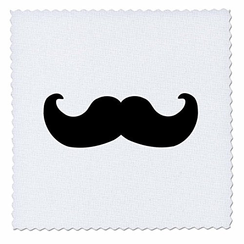3dRose qs_58329_2 Black Mustache on White Ironic Hipster Moustache Humorous Fun Whimsical Silly Funny Quilt Square, 6 by 6-Inch
