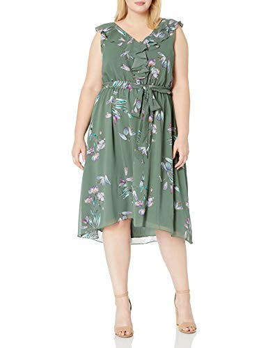 RACHEL Rachel Roy Women s Plus Size Odele Ruffle Dress  Sage Combo  1X