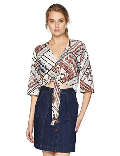 BCBGeneration Women s Front Knot Flowy TOP  White-Multi Combo  S