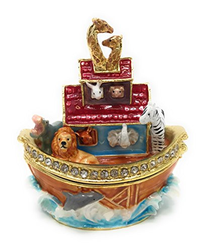 Kubla Craft Enameled Noahs Ark Trinket Box  Accented with Austrian Crystals