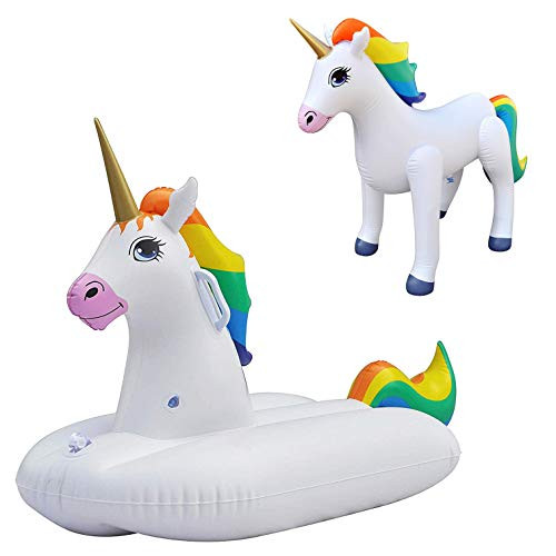 Jet Creations Inflatable Standing Rainbow Unicorn and Unicorn Float sled 40 inch Long  Great for Pool  Party Decoration an-FUNUNI