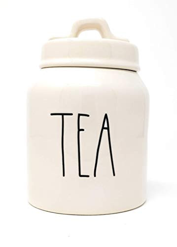 Rae Dunn by Magenta  TEA Canister w-Lid  beige  black LL