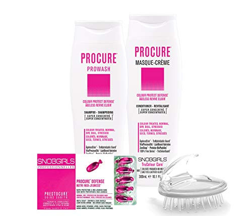 TRIO BOX PROCURE Colour Protect Defense Bundle- 1 Color Care Shampoo 10oz  1 Color Care Conditioner 10oz  1 box of Color Care Hair Oil Capsules and 1 Shampoo Brush 4 items For Colour Treated Hair  Normal  Dry  Dull or Stressed Hair   Vegan   Sulfat