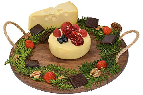 Organic Black Walnut Wood Cheese Board with Handle by Walux 14   Charcuterie Platter   Serving Tray for Wine  Crackers  Brie and Meat- Rustic Black Walnut Serving Board  Round Cheese Board
